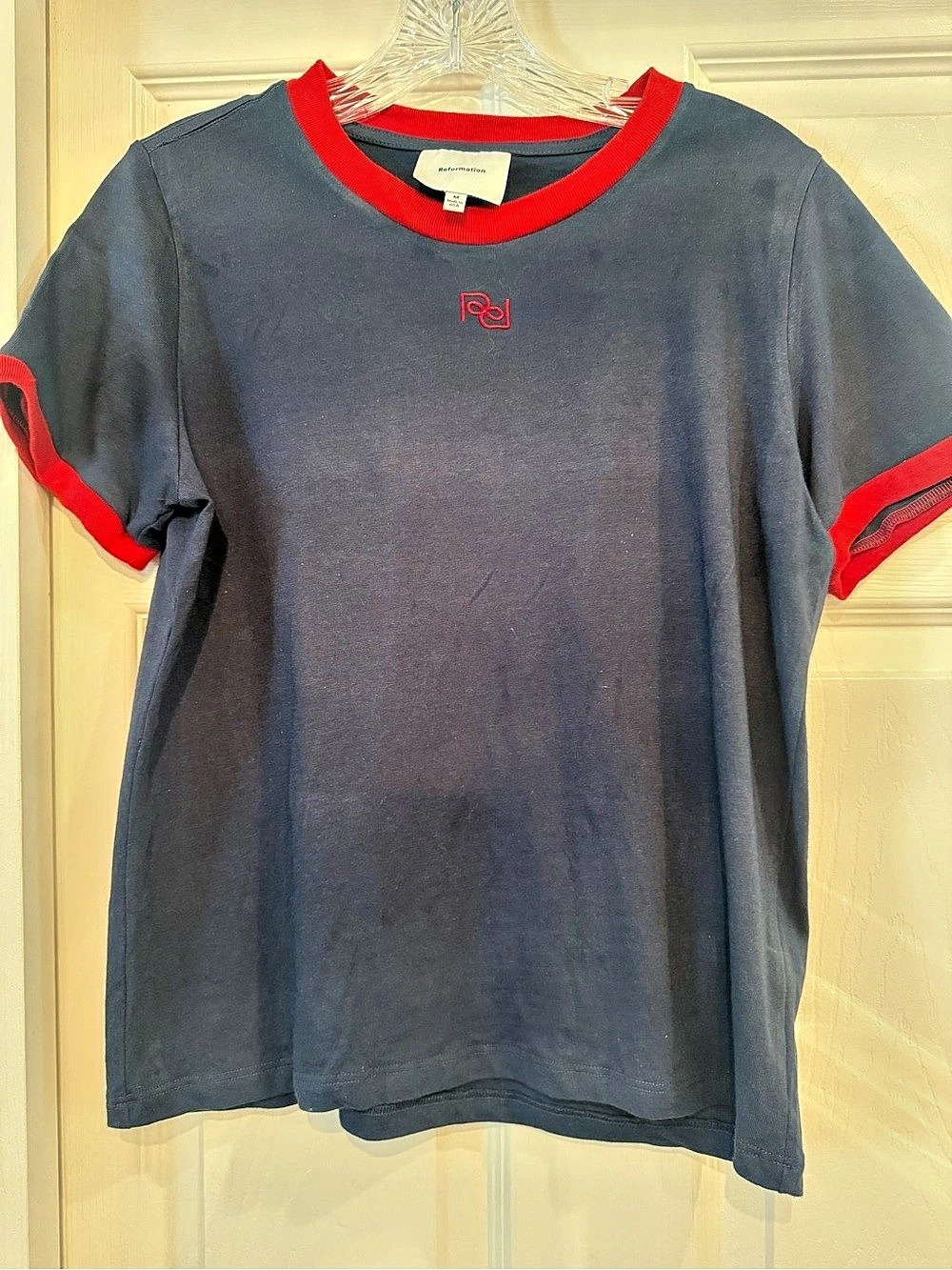 Reformation Ringer Muse Tee Blue & Red